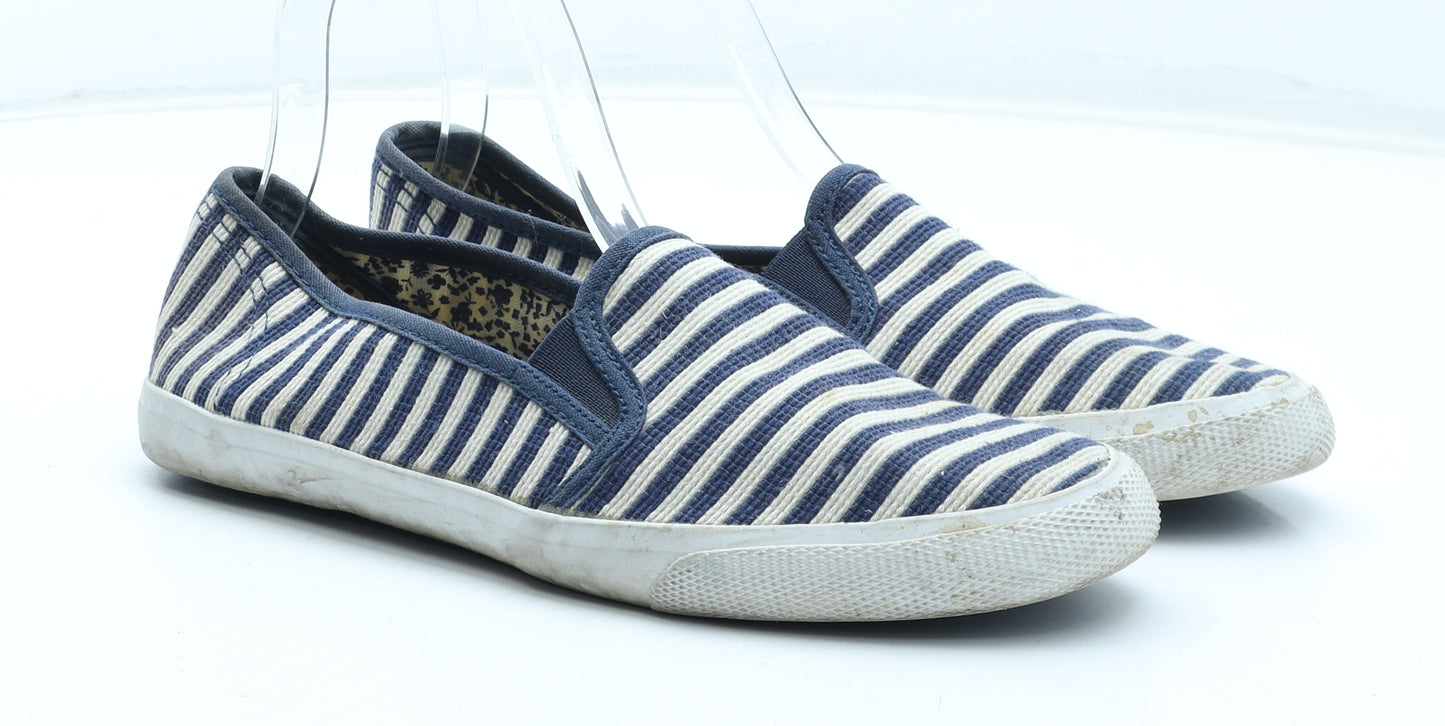 F&F Womens Blue Striped Polyester Slip On Flat UK