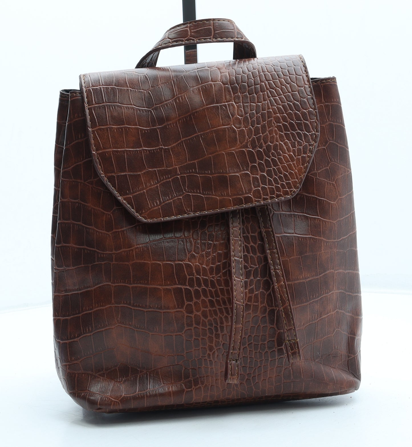 Preworn Womens Brown Polyurethane Backpack Size Medium - Croc Texture