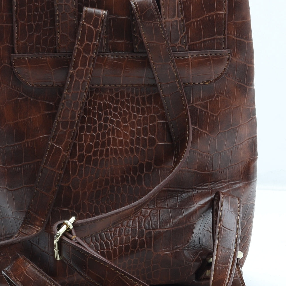 Preworn Womens Brown Polyurethane Backpack Size Medium - Croc Texture