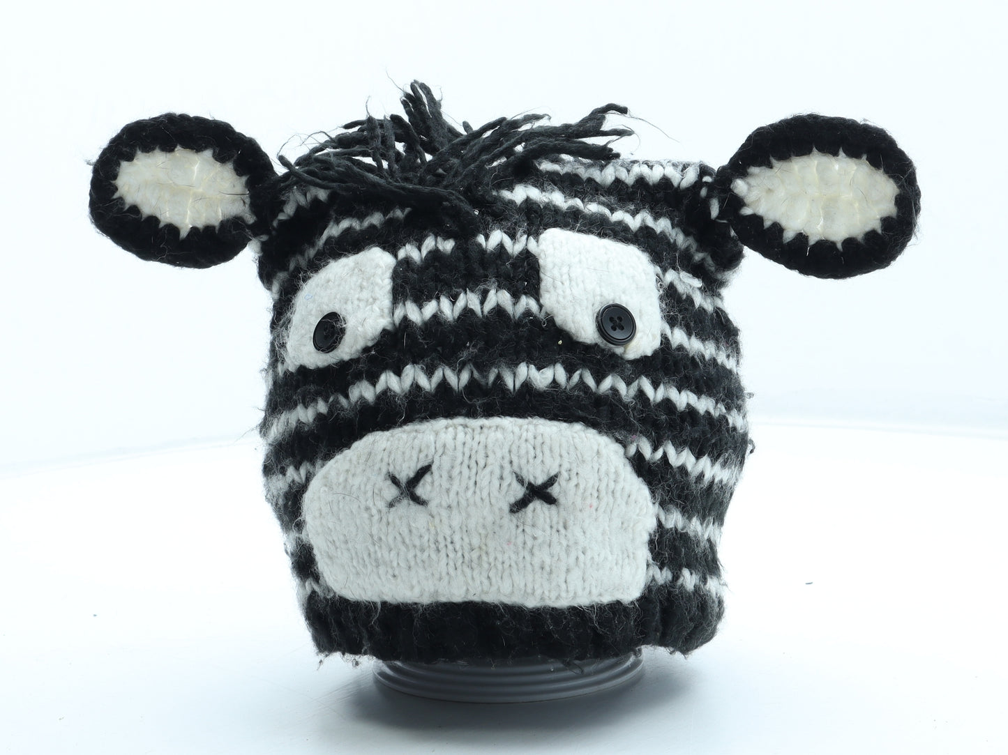 George Girls Black Striped Acrylic Beanie Size M - Size 14-16 Years