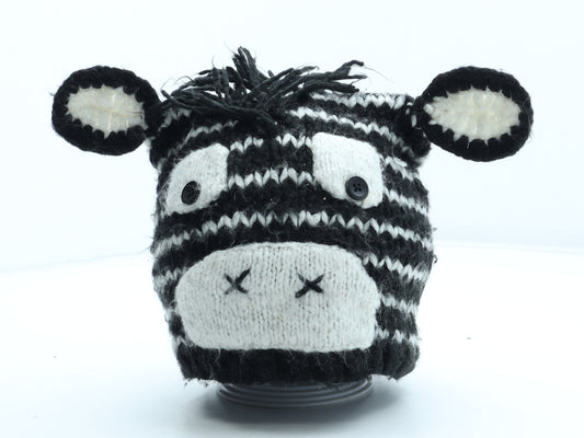 George Girls Black Striped Acrylic Beanie Size M - Size 14-16 Years