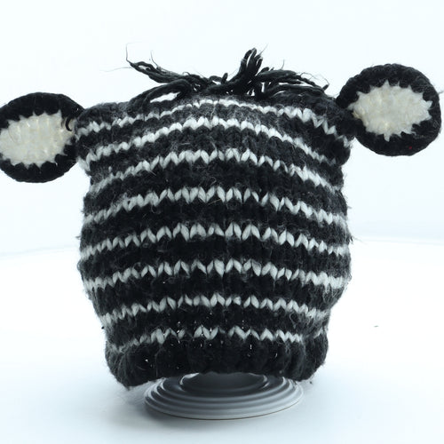 George Girls Black Striped Acrylic Beanie Size M - Size 14-16 Years