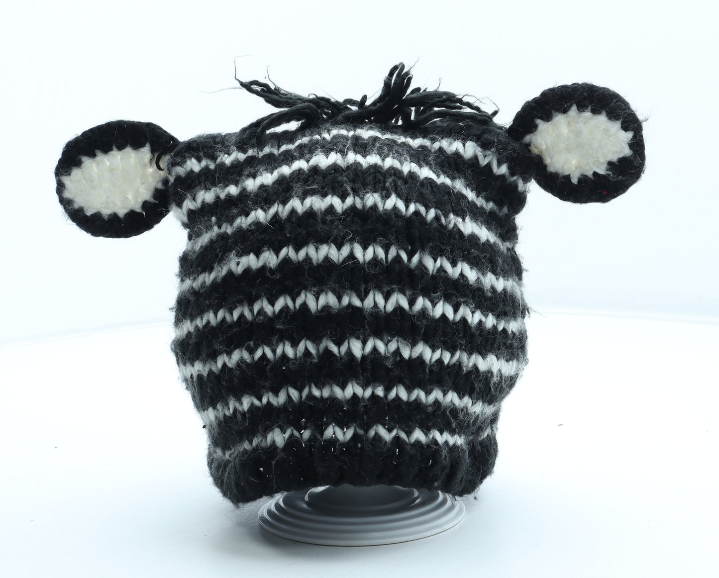 George Girls Black Striped Acrylic Beanie Size M - Size 14-16 Years