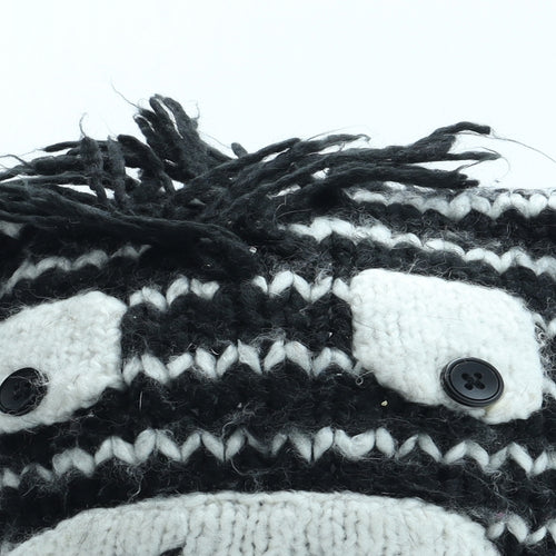 George Girls Black Striped Acrylic Beanie Size M - Size 14-16 Years