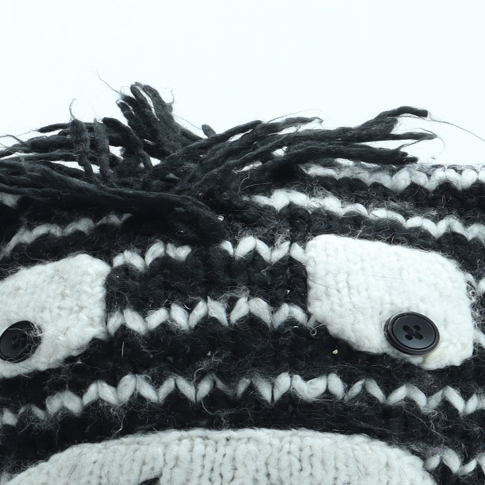 George Girls Black Striped Acrylic Beanie Size M - Size 14-16 Years
