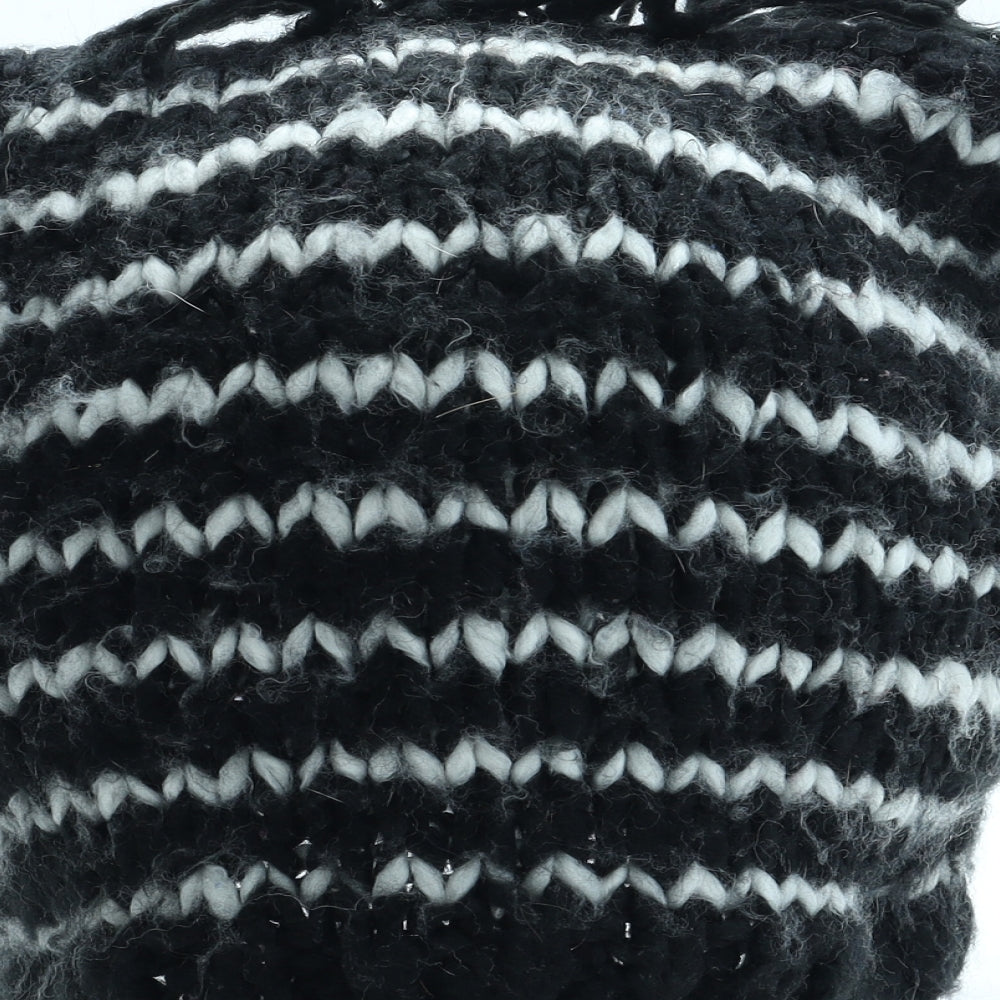 George Girls Black Striped Acrylic Beanie Size M - Size 14-16 Years