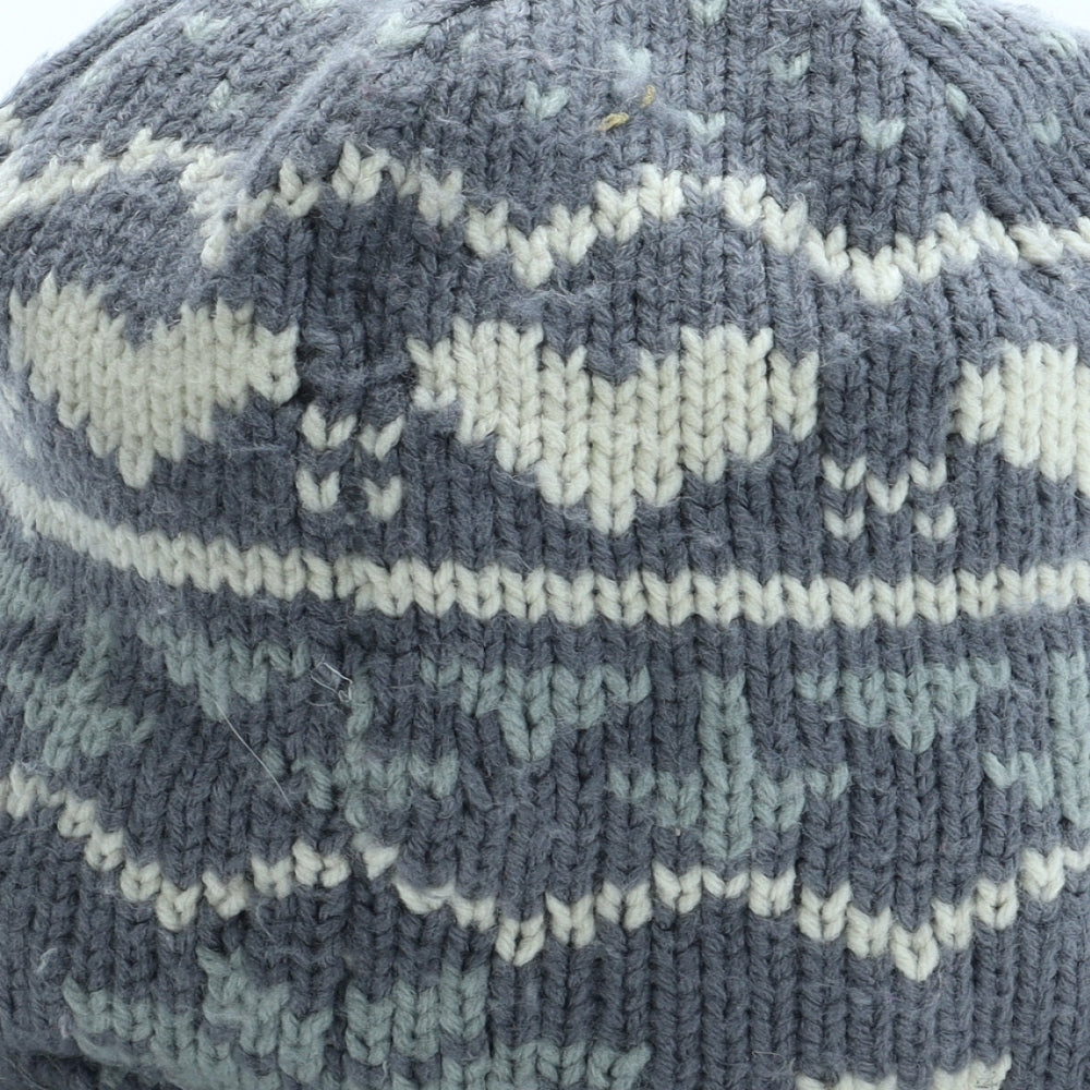 Preworn Womens Grey Fair Isle Acrylic Trapper Hat One Size