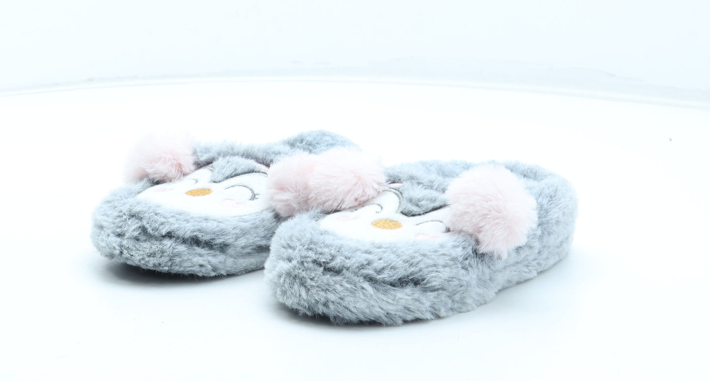 Preworn Girls Grey Polyester Slip On Slipper UK 9 26 - Owl Detail