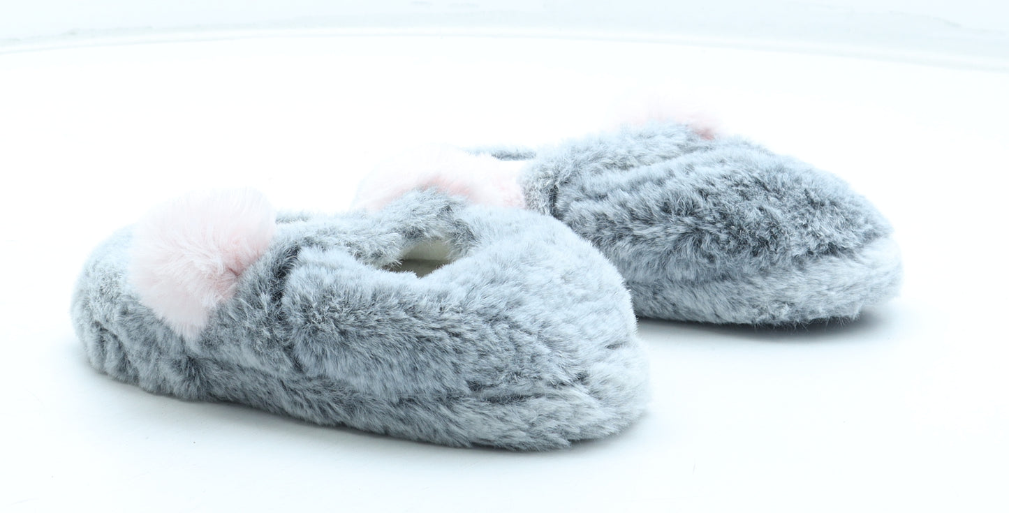 Preworn Girls Grey Polyester Slip On Slipper UK 9 26 - Owl Detail