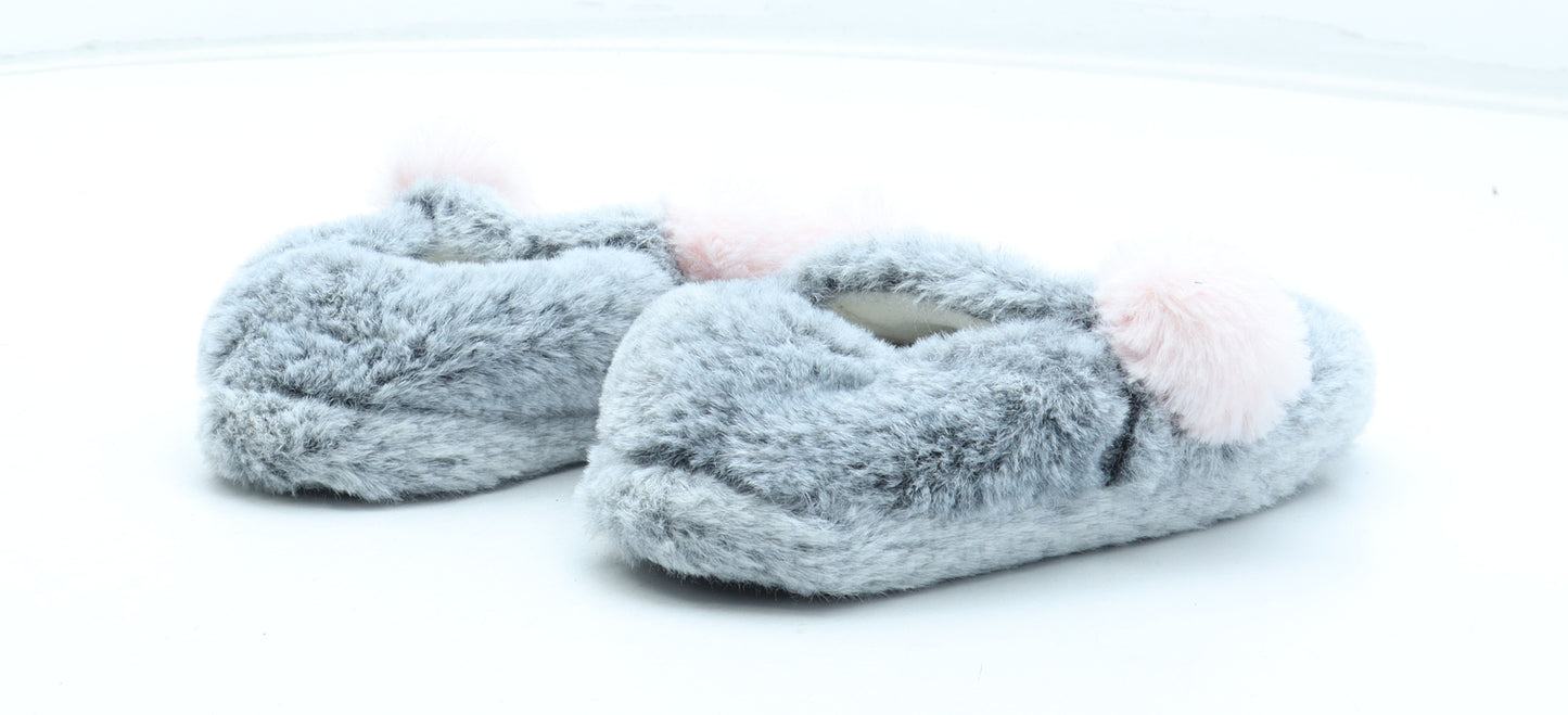 Preworn Girls Grey Polyester Slip On Slipper UK 9 26 - Owl Detail