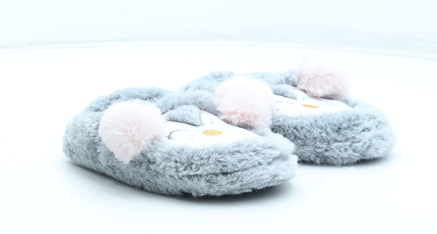 Preworn Girls Grey Polyester Slip On Slipper UK 9 26 - Owl Detail