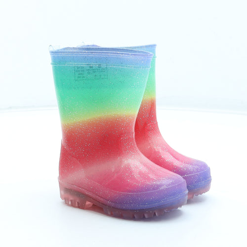F&F Girls Multicoloured Colourblock Rubber Wellies Boot UK 4 20