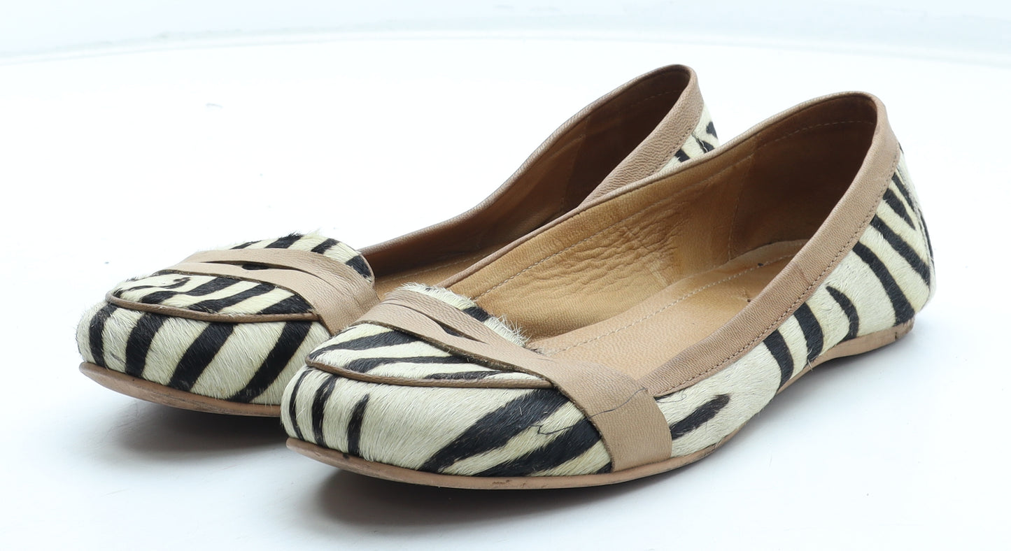 NEXT Womens Black Animal Print Leather Slip On Flat UK - Tiger Pattern