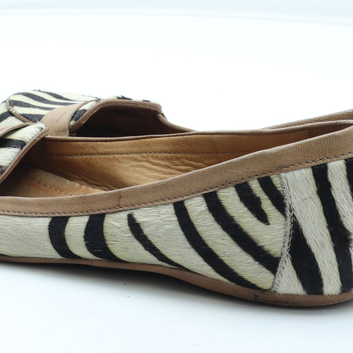 NEXT Womens Black Animal Print Leather Slip On Flat UK - Tiger Pattern