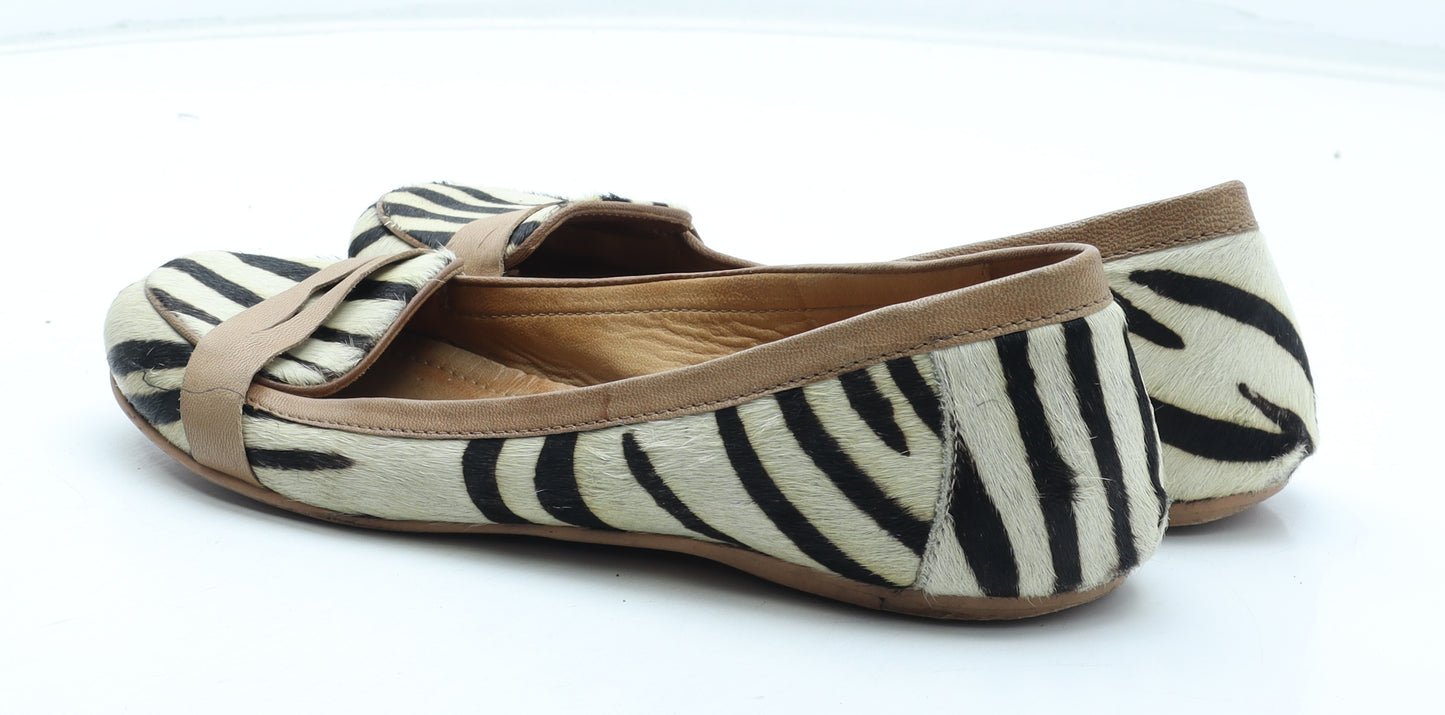 NEXT Womens Black Animal Print Leather Slip On Flat UK - Tiger Pattern