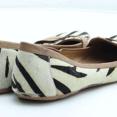 NEXT Womens Black Animal Print Leather Slip On Flat UK - Tiger Pattern