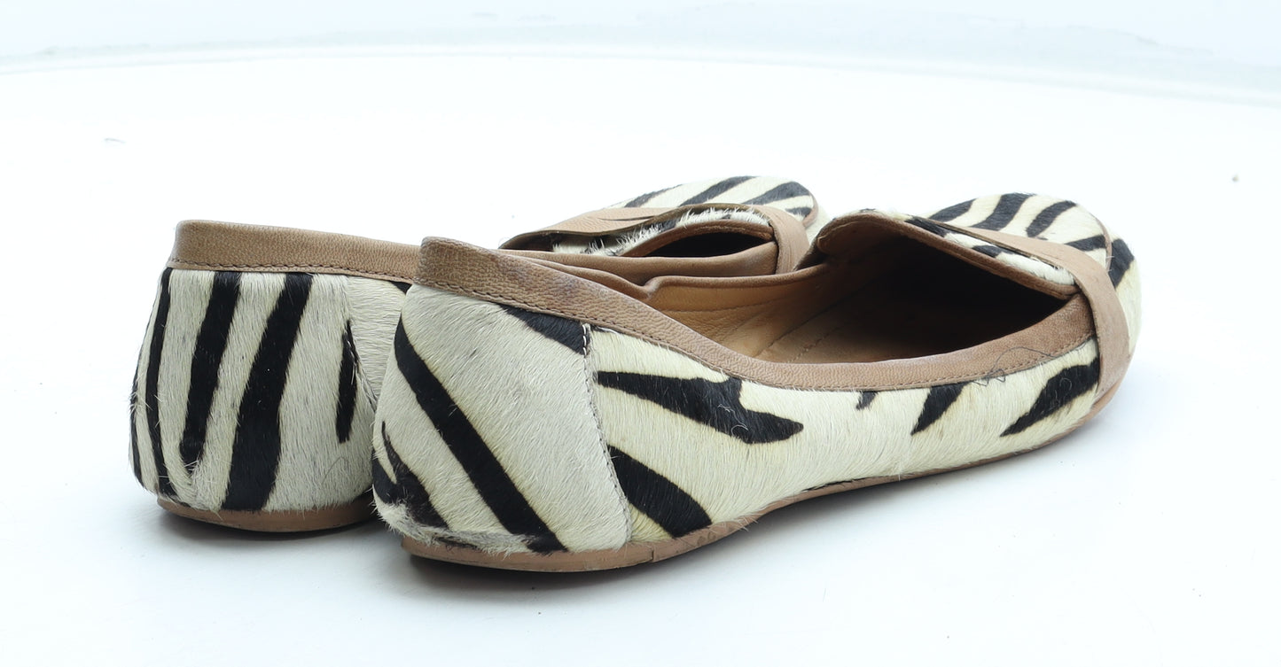 NEXT Womens Black Animal Print Leather Slip On Flat UK - Tiger Pattern