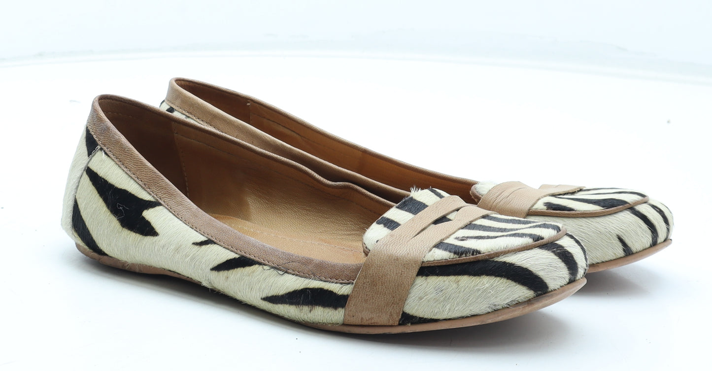 NEXT Womens Black Animal Print Leather Slip On Flat UK - Tiger Pattern
