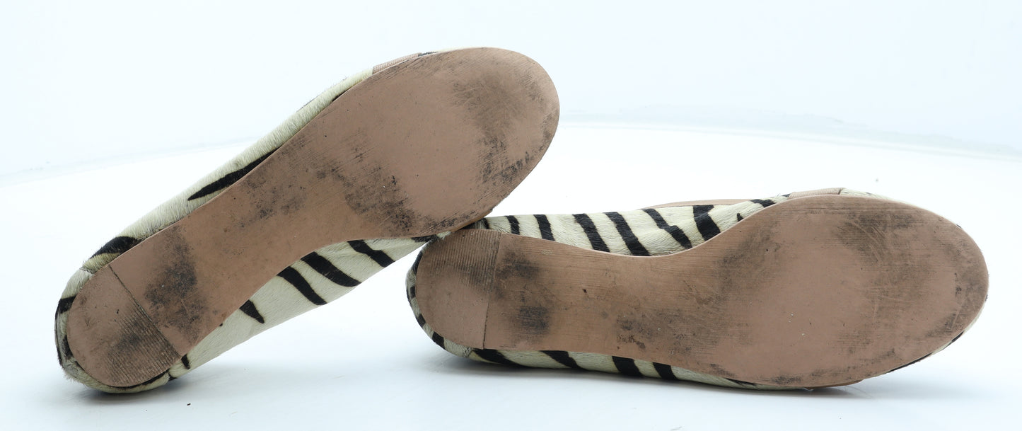 NEXT Womens Black Animal Print Leather Slip On Flat UK - Tiger Pattern