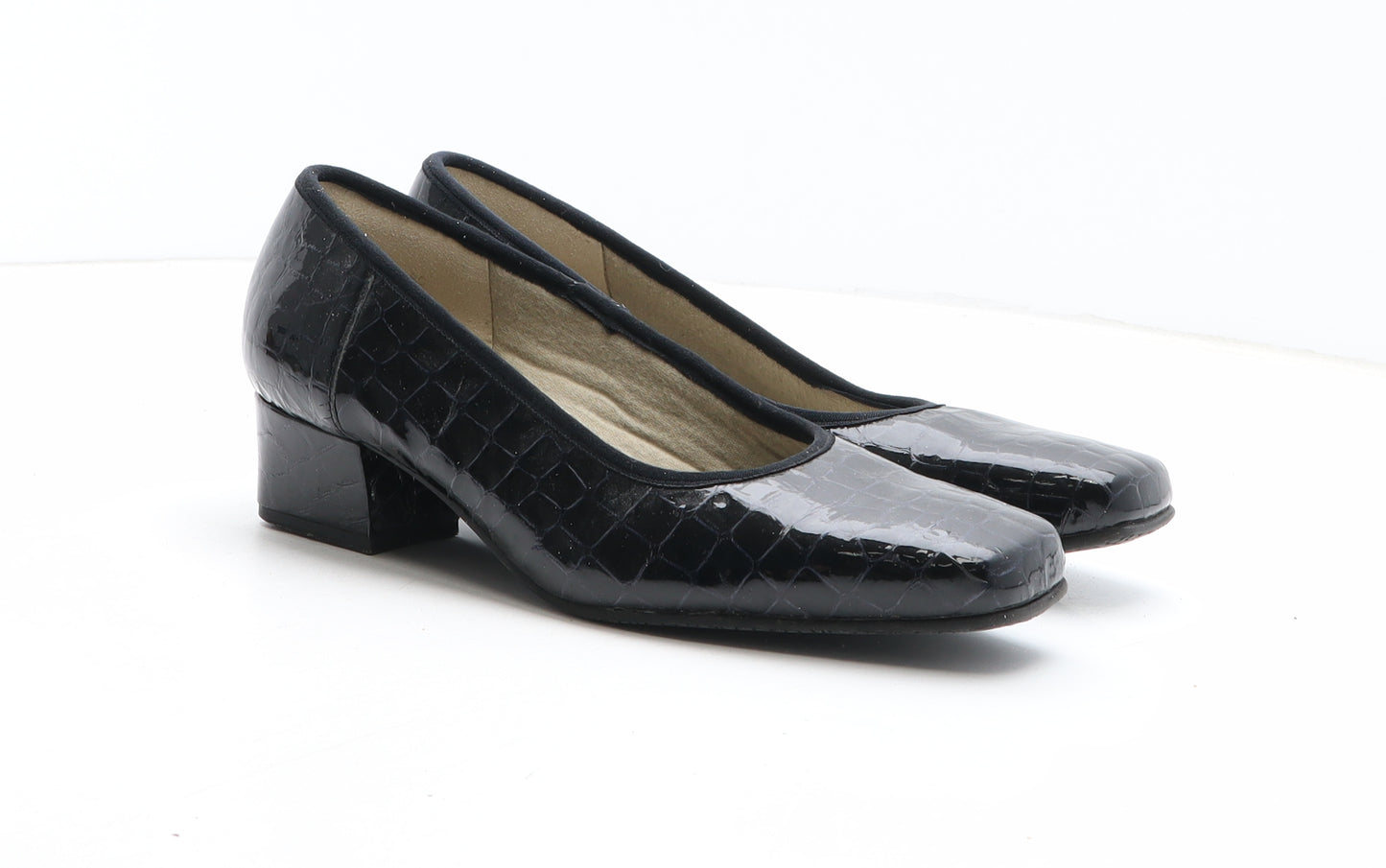 Cellini Womens Black Leather Court Heel UK - Croc Texture