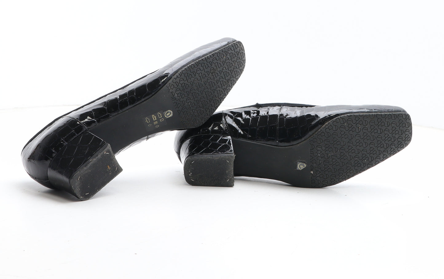 Cellini Womens Black Leather Court Heel UK - Croc Texture