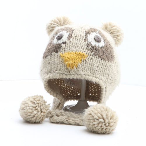 New Look Womens Beige Acrylic Winter Hat One Size - Owl Detail