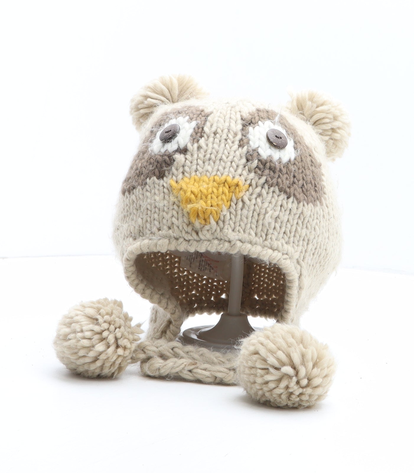 New Look Womens Beige Acrylic Winter Hat One Size - Owl Detail