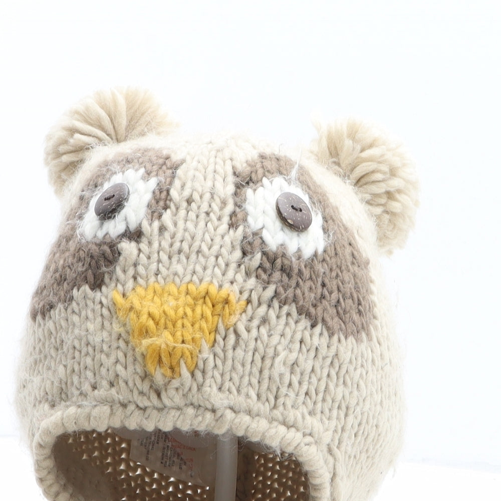 New Look Womens Beige Acrylic Winter Hat One Size - Owl Detail