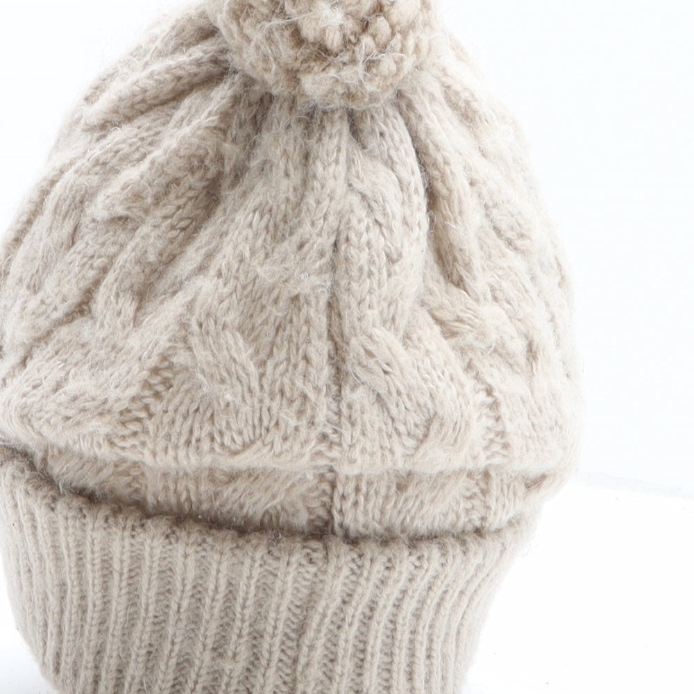 New Look Womens Beige Acrylic Bobble Hat One Size