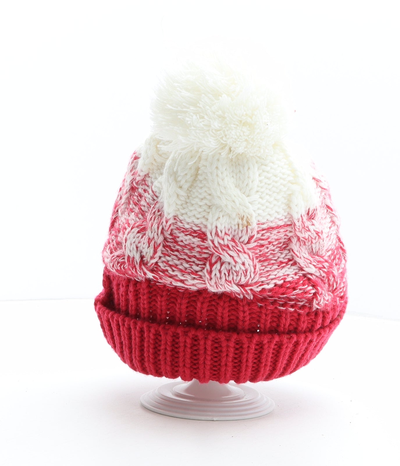 Preworn Womens Red Colourblock Acrylic Bobble Hat One Size