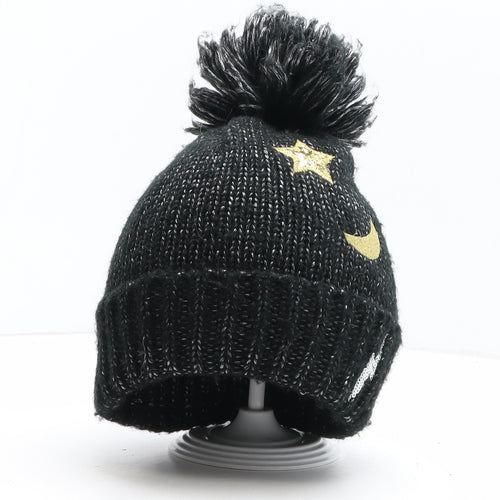 TU Girls Black Acrylic Bobble Hat One Size - Star Moon Detail