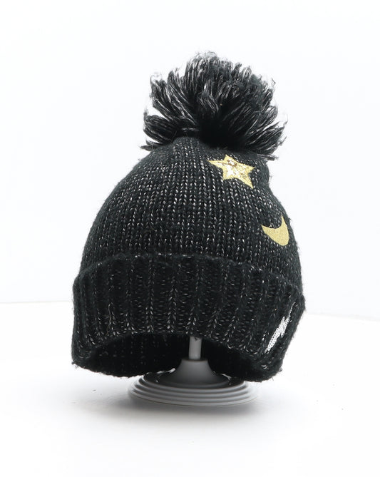 TU Girls Black Acrylic Bobble Hat One Size - Star Moon Detail
