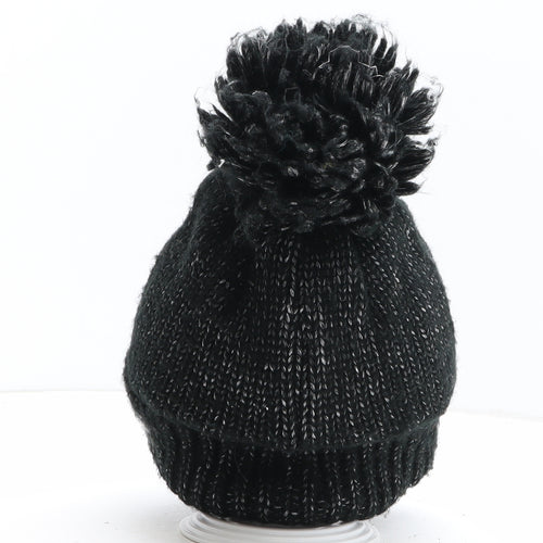 TU Girls Black Acrylic Bobble Hat One Size - Star Moon Detail