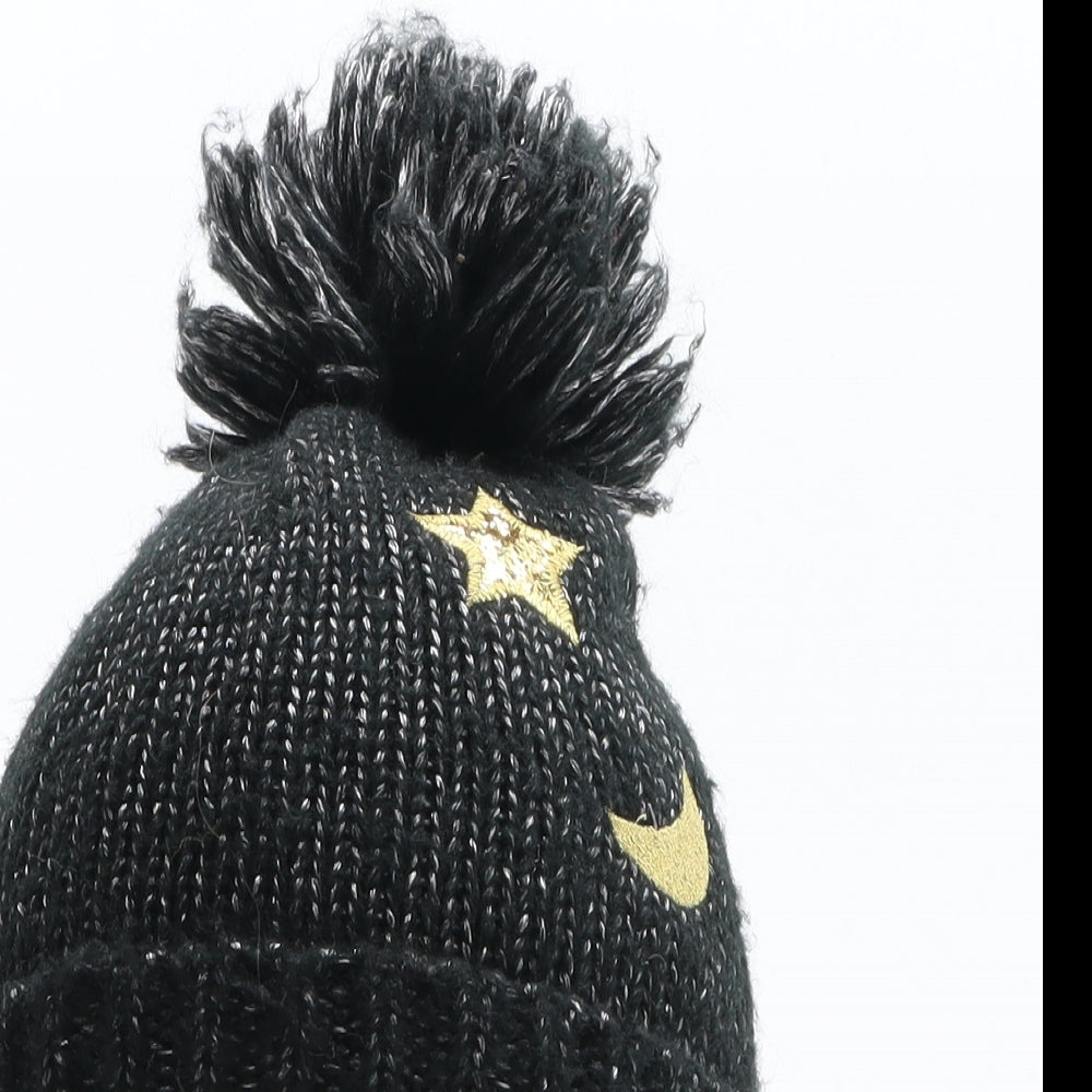TU Girls Black Acrylic Bobble Hat One Size - Star Moon Detail