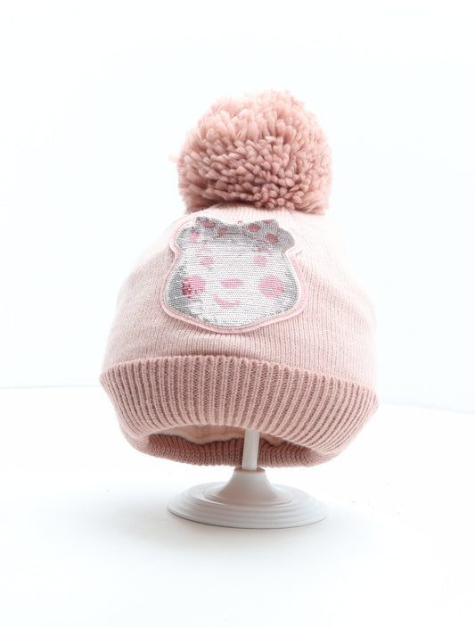 George Girls Pink Acrylic Bobble Hat One Size - Pudsey Bear Size 8-12 Years
