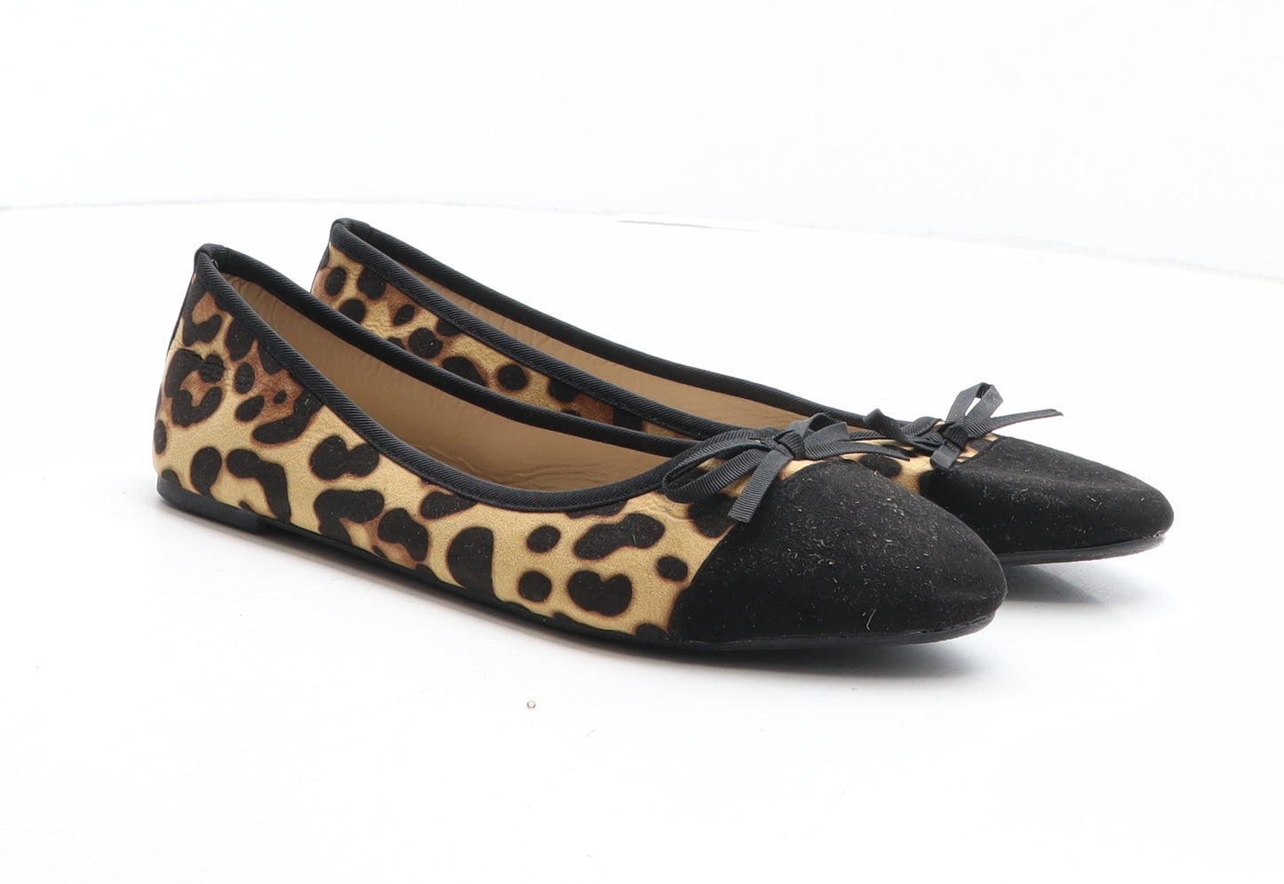 Select Womens Brown Animal Print Synthetic Ballet Flat UK - Leopard Pattern