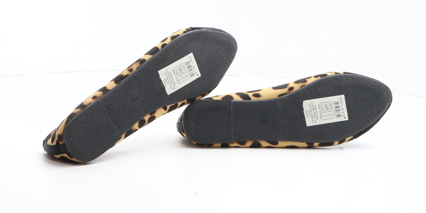 Select Womens Brown Animal Print Synthetic Ballet Flat UK - Leopard Pattern