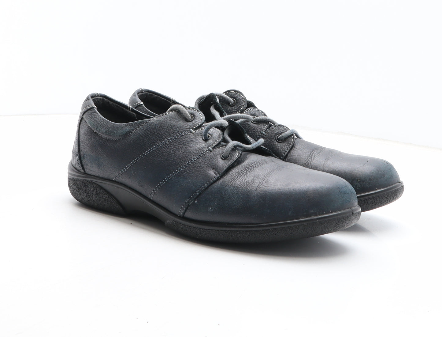 Easy B Womens Blue Leather Oxford Casual UK