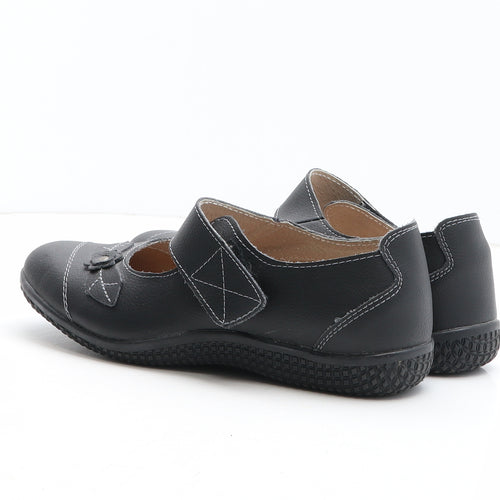 Boulevard Womens Black Synthetic Mary Jane Casual UK - Flower Detail