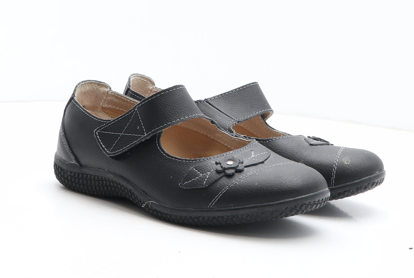 Boulevard Womens Black Synthetic Mary Jane Casual UK - Flower Detail