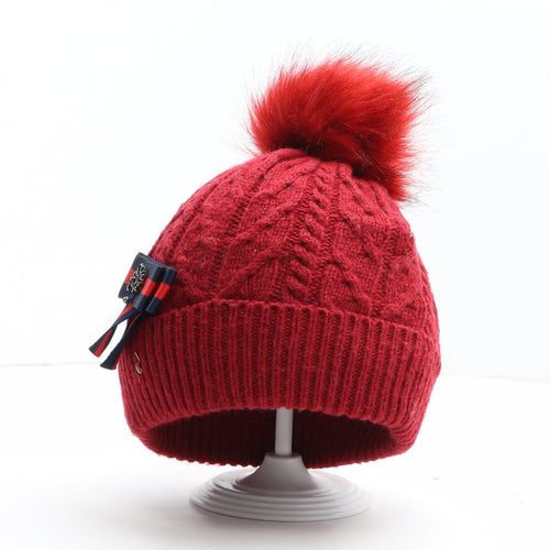 Monsoon Girls Red Nylon Bobble Hat One Size - Size 6-13 Years