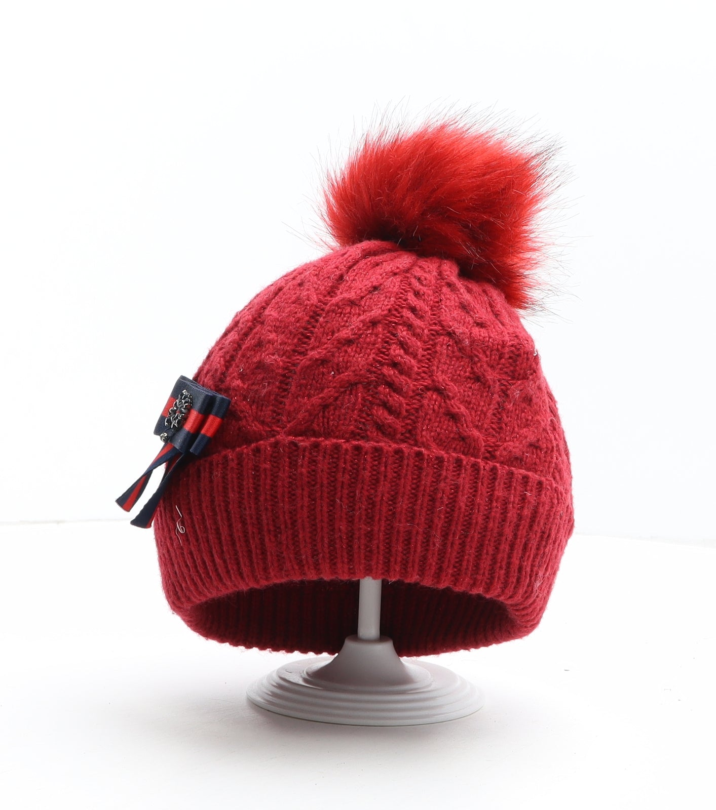 Monsoon Girls Red Nylon Bobble Hat One Size - Size 6-13 Years