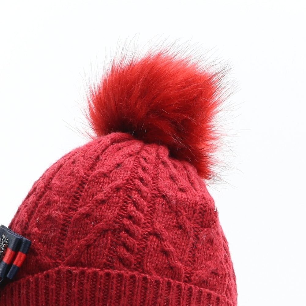 Monsoon Girls Red Nylon Bobble Hat One Size - Size 6-13 Years