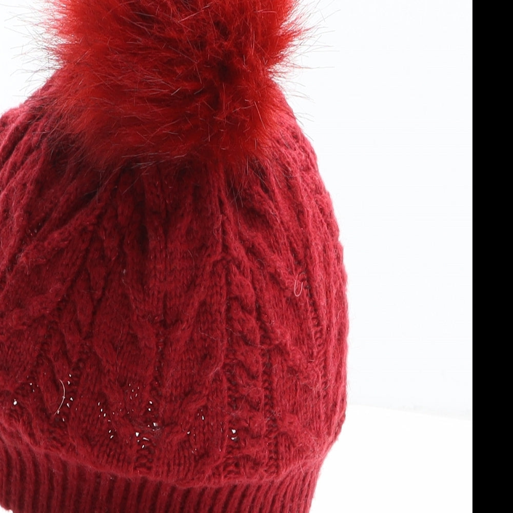 Monsoon Girls Red Nylon Bobble Hat One Size - Size 6-13 Years