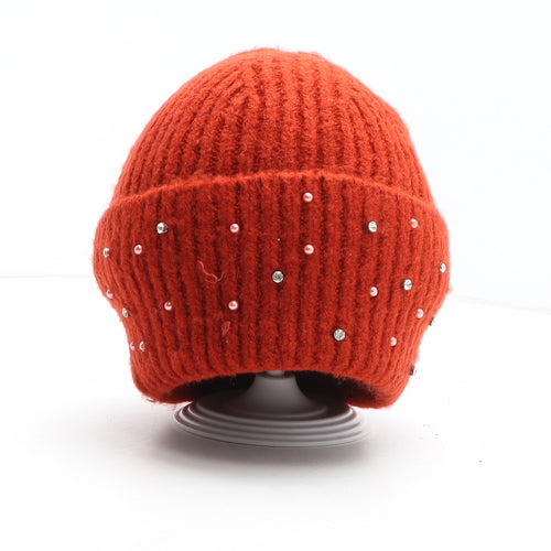 Preworn Womens Orange Acrylic Beanie One Size