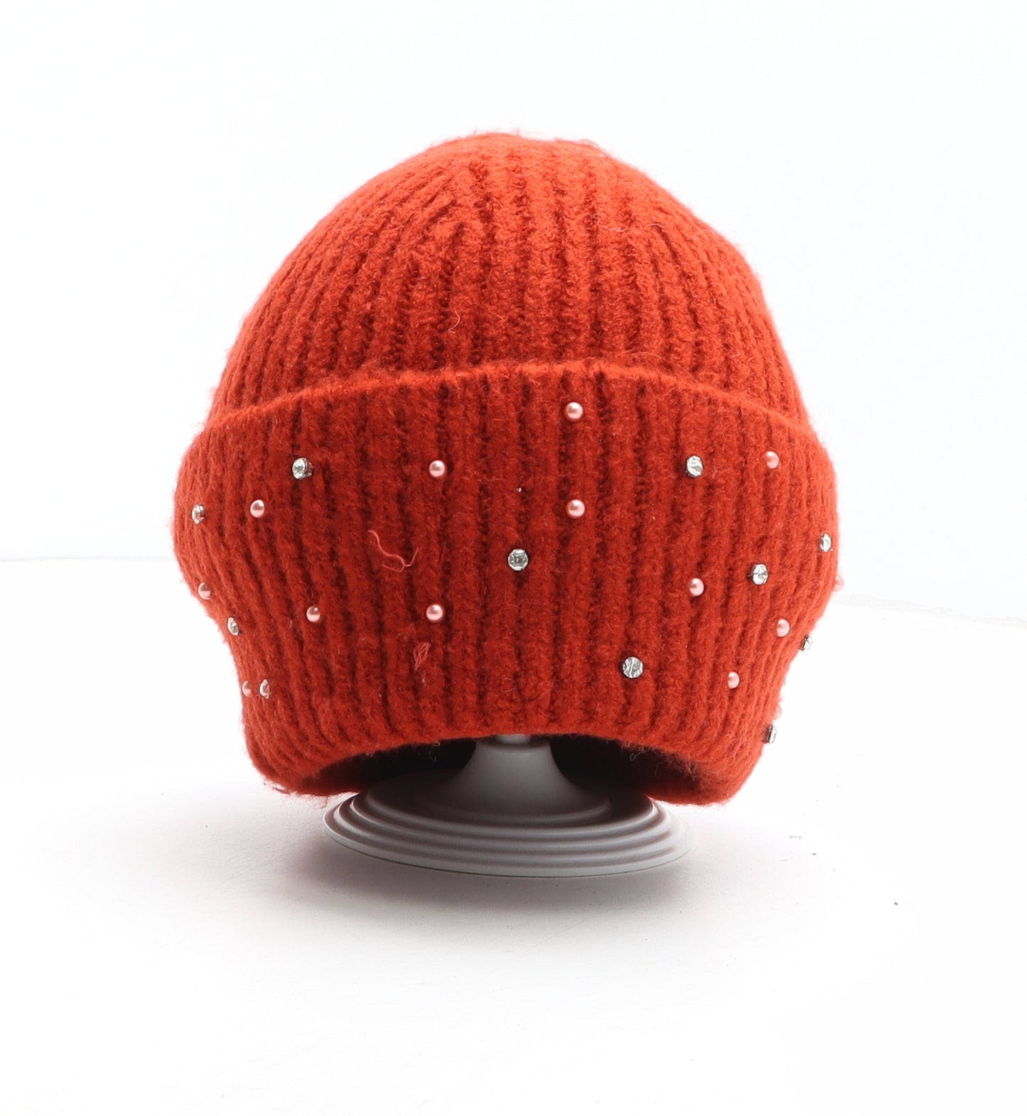 Preworn Womens Orange Acrylic Beanie One Size