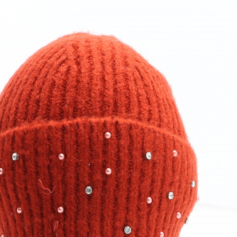 Preworn Womens Orange Acrylic Beanie One Size