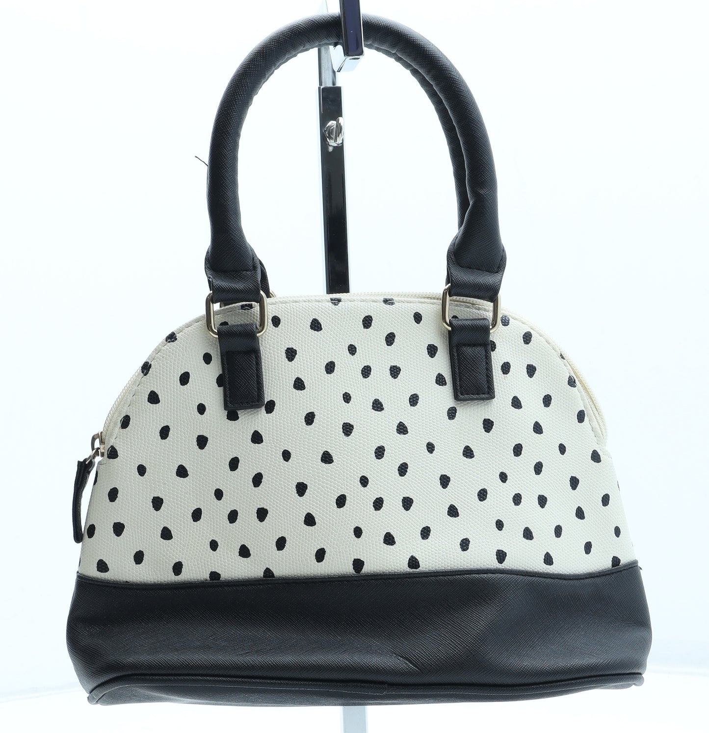 Young Dimension Girls White Geometric Polyurethane Top Handle Bag Size Small Zip