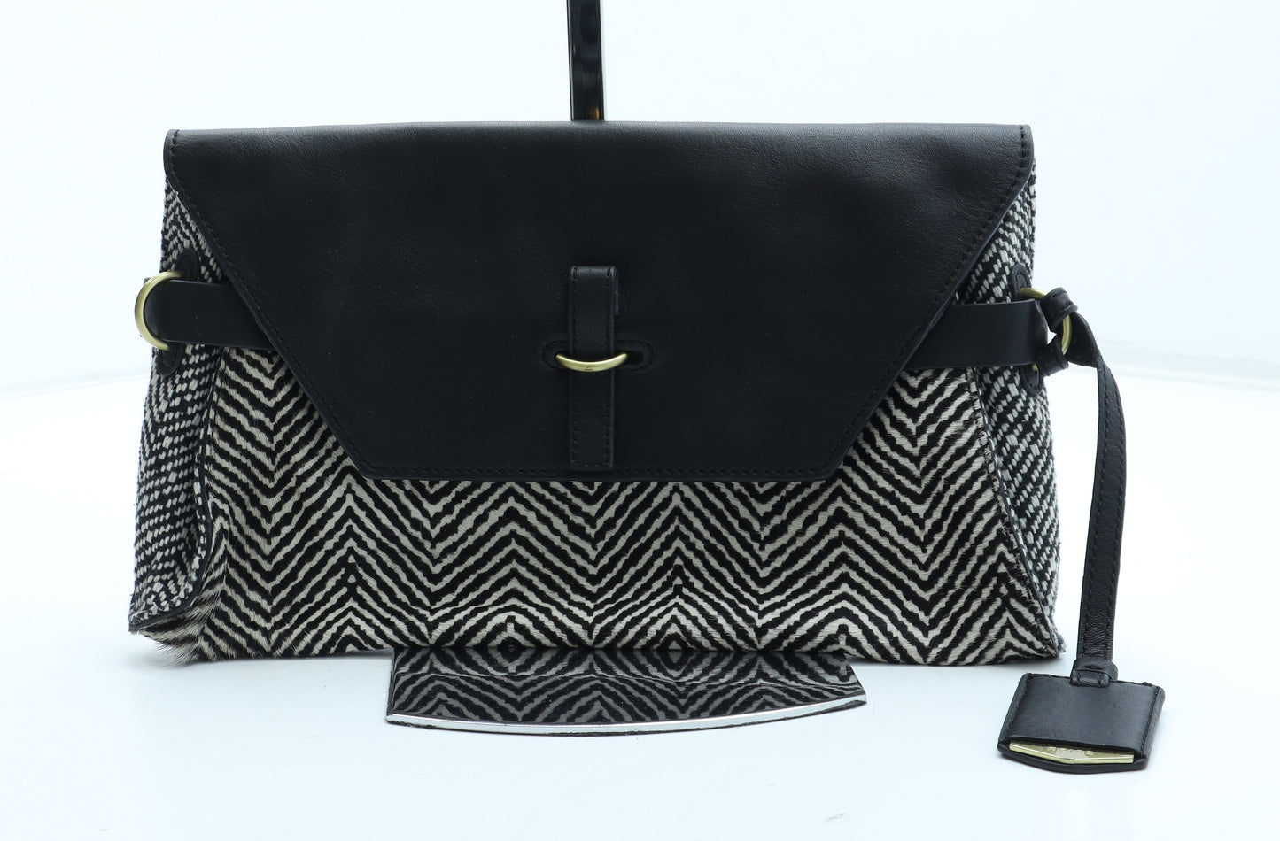 Reiss Womens Black Animal Print Leather Clutch Size Small - Zebra Pattern