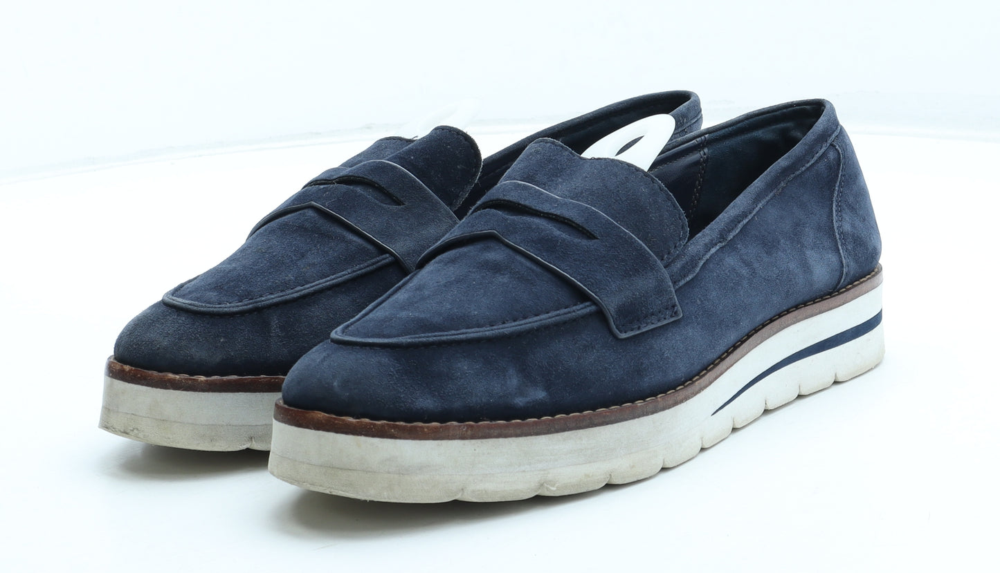 Dune Womens Blue Leather Slip On Flat UK